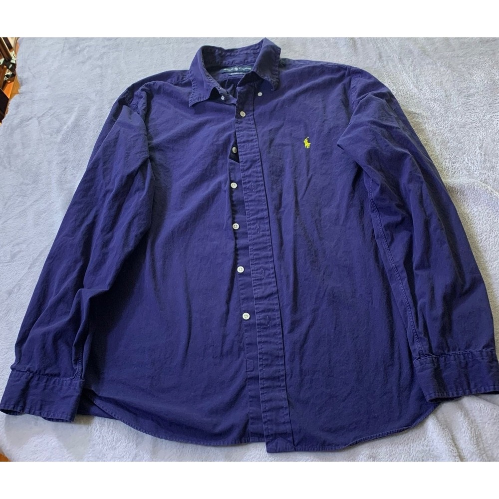 Ralph Lauren Classic Fit Men's Casual Button-Down Shirt XL Purple Collar